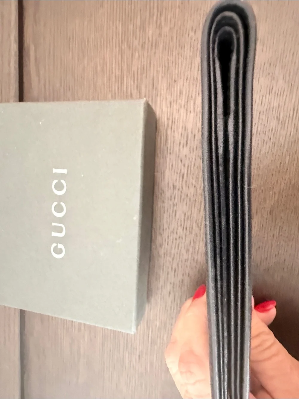 Gucci Black Smooth Leather Bifold Wallet with Metal Plaque